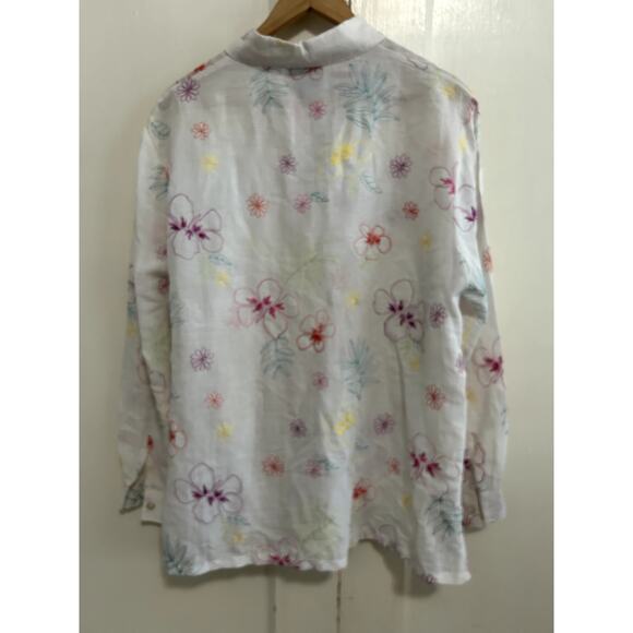 Women's Carole Little White Embroidered Linen Button Down Petite XL - Picture 3 of 6